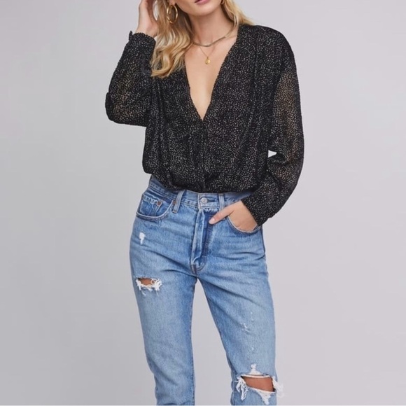 ASTR THE LABEL Zena Black Velvet Dot Bodysuit Size Extra Small - Picture 2 of 16